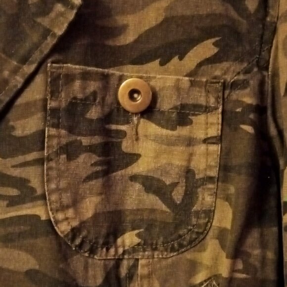 Morbid Threads Denim Military Jacket Embroidery Beaded Camouflage Women's XL - Picture 11 of 16